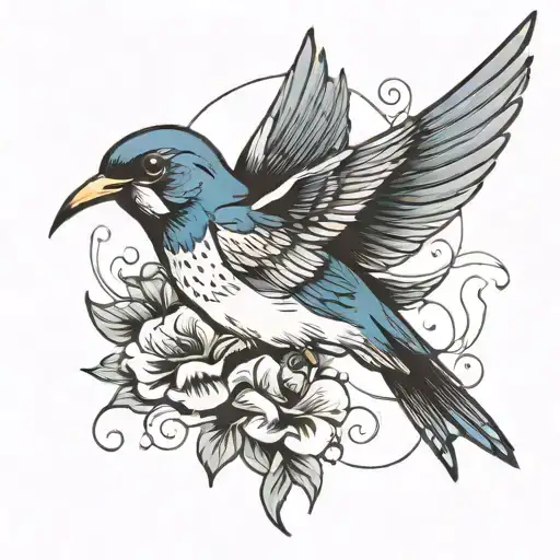 swallow bird with flower tattoo design idea