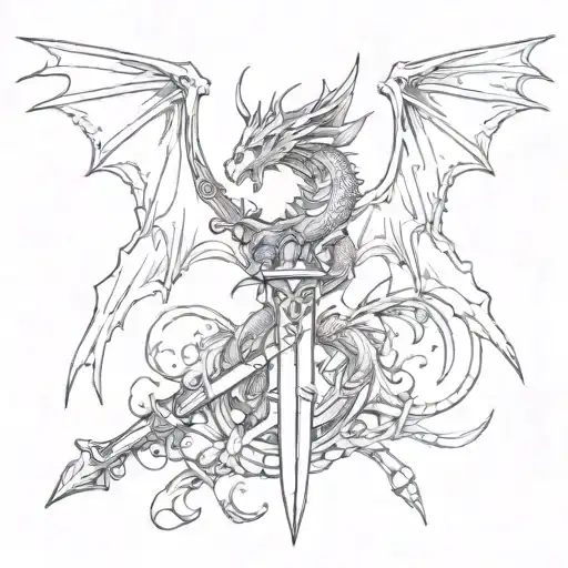 sword and wings and dragon tattoo design idea