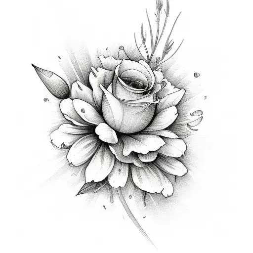 birthday flowers for the months of May, July, March, November in a bouquet tattoo design idea