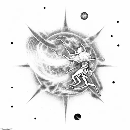 two scorpians dancing with a galaxy in the background and a supernova tattoo design idea