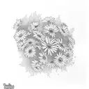 Turbulent riverbend with large Oak tree in the background and a patch of daisies and chrysanthemums in the foreground. tattoo design idea