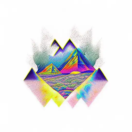 psychedelic nature tattoo with mountains and landscape in Picasso's Starry nights style tattoo design idea