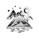 nature tattoo with mountains and landscape in Picasso's Starry nights style tattoo design idea