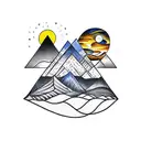 nature tattoo with mountains and landscape in Picasso's Starry nights style tattoo design idea