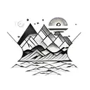 nature tattoo with mountains and landscape in Picasso's Starry nights style tattoo design idea