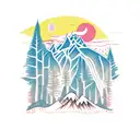 nature tattoo with mountains and landscape in Picasso's Starry nights style tattoo design idea