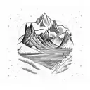 nature tattoo with mountains and landscape in Picasso's Starry nights style tattoo design idea