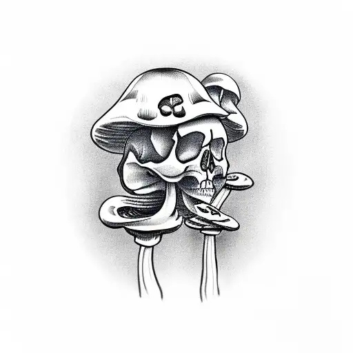 skull with mushrooms tattoo design idea