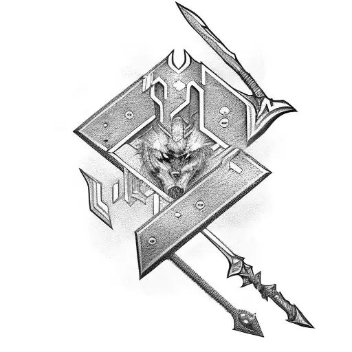 cyber sword with pink details tattoo design idea
