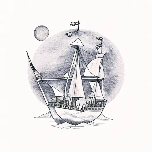 pirate ship with moon tattoo design idea