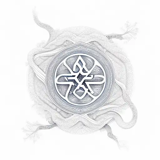 The Hebrew phrase 'Tikkun Olam' beautifully integrated into a river flowing through a forest tattoo design idea