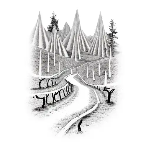 trapezoid shaped hill with vinyards tattoo design idea