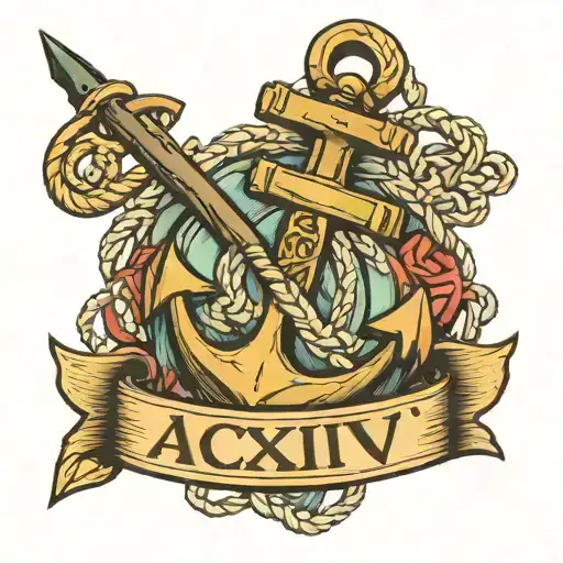 boat anchor with dog tag that says "ACXCIV" tattoo design idea