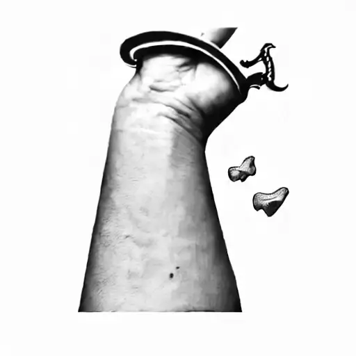 imprint of teeth on the wrist and either in it or near it P and number 14643 tattoo design idea