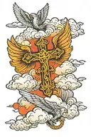 cross with wings and cloud background tattoo design idea