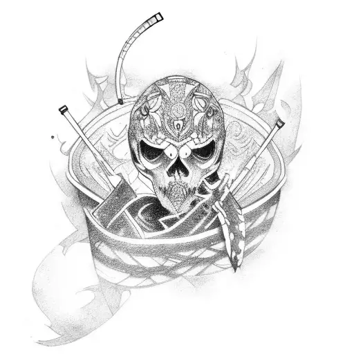 full arm with hockey and soccer motive tattoo design idea