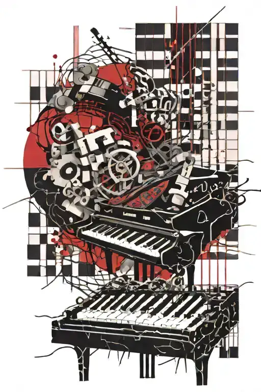 crossword puzzle with piano music theme accents tattoo design idea