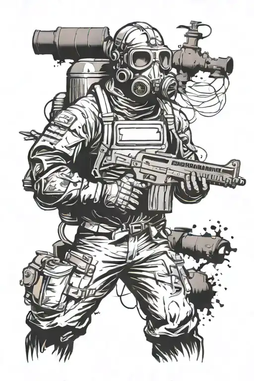 stalker tattoo full body with gas mask tattoo design idea