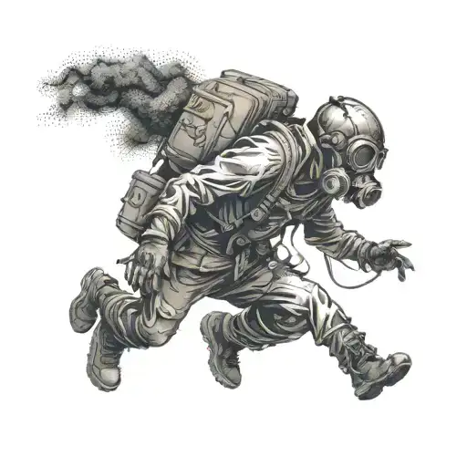 full body stalker in the dark with gas mask tattoo design idea