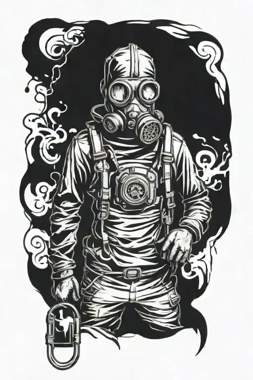 stalker tattoo full body with gas mask creepy in the dark tattoo design idea