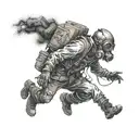 full body stalker in the dark with gas mask tattoo design idea