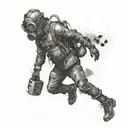 full body stalker in the dark with gas mask tattoo design idea