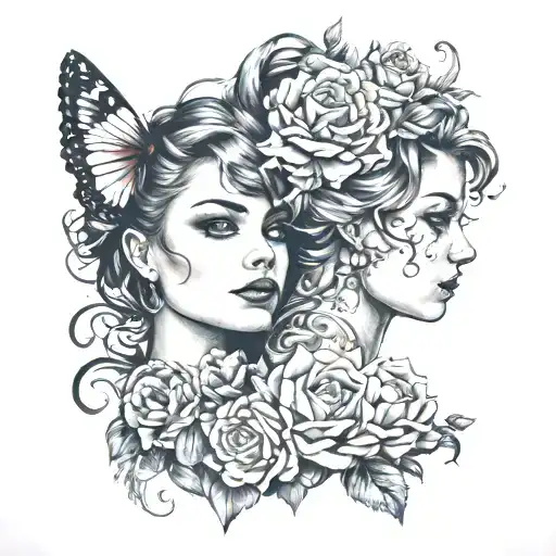 lesbian dark love tattoo design idea