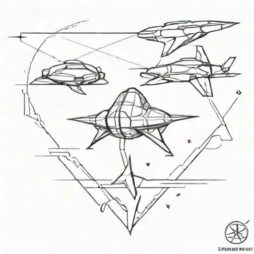 A Mass Effect inspired spaceship flying over a battlefield of templar knights tattoo design idea