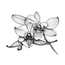orchid with 2 birds sitting on branch and 3rd bird flying away  tattoo design idea