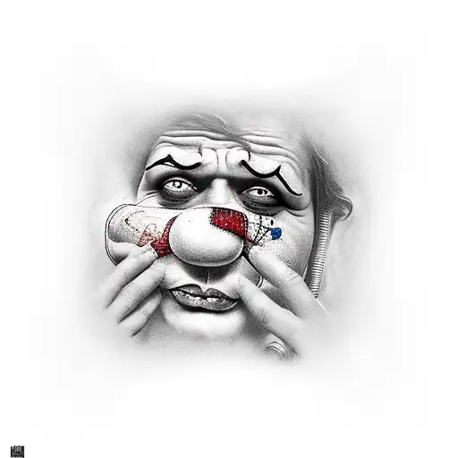 clown crying hiding from anxiety tattoo design idea
