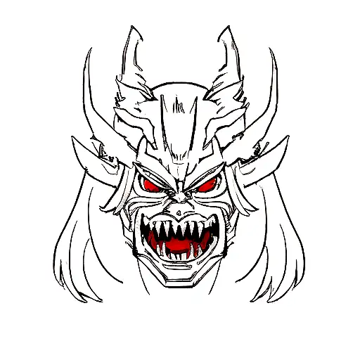 demonic mask with draconic style and a touch of northern mythology but mainly japanese tattoo design idea
