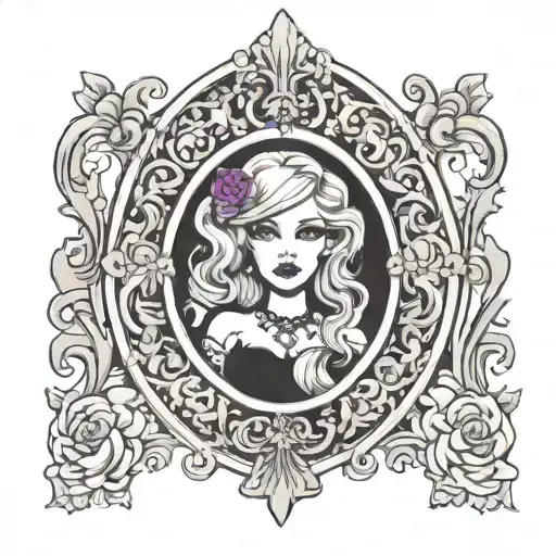 mirror reflection, lyrics incorporated into the design, gothic, barbie tattoo design idea