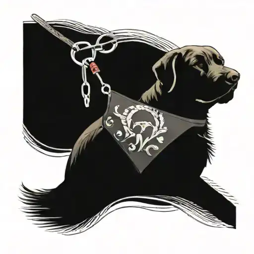 Labrador retriever, guide dog wearing harness holding tattoo design idea