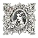 mirror reflection, lyrics incorporated into the design, gothic, barbie tattoo design idea