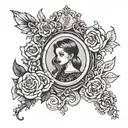 mirror reflection, lyrics incorporated into the design, gothic, barbie tattoo design idea