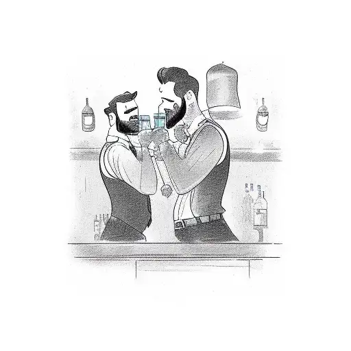 Two men drinking at a bar tattoo design idea