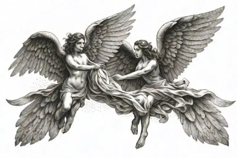 two angeles with wings spread wide tattoo design idea