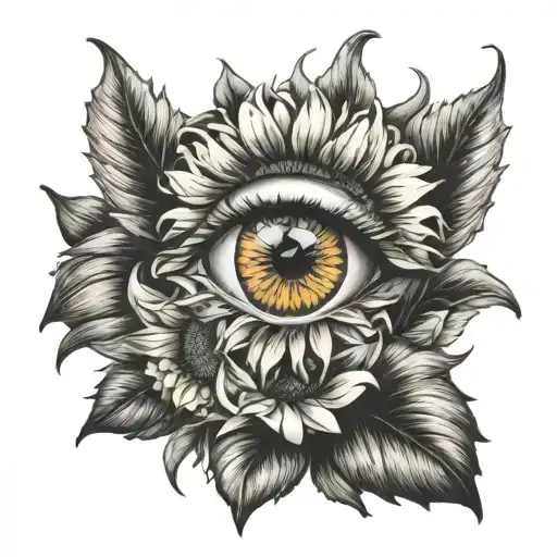 eye crying into Harley Davidson logo with zinnia and sunflower tattoo design idea