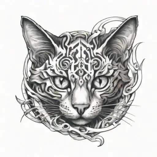 cybersigilism cat curled tattoo design idea