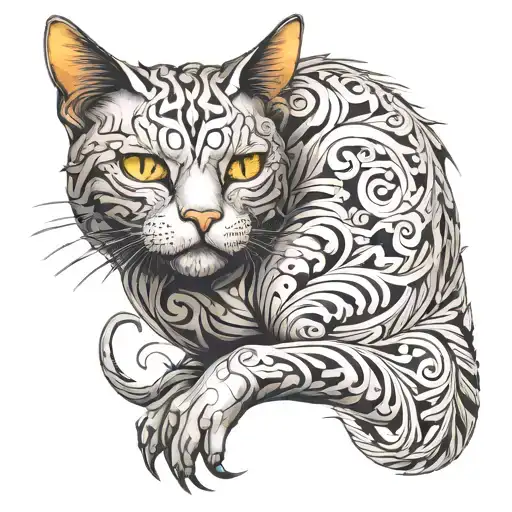 cybersigilism cat curled tattoo design idea
