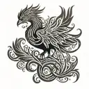 Phoenix with a tail root tree open wings tribal style tattoo design idea