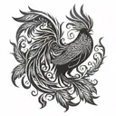 Phoenix with a tail root tree open wings tribal style tattoo design idea