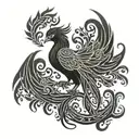 Phoenix with a tail root tree open wings tribal style tattoo design idea