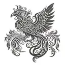 Phoenix with a tail root tree open wings  tattoo design idea