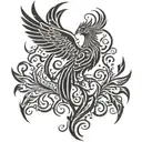 Phoenix with a tail root tree open wings  tattoo design idea