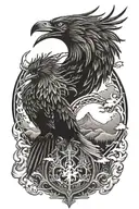 pheonix and wolf howling with background, and a cross and words tattoo design idea