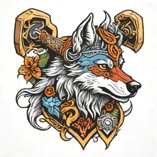 rabe wald wolf thors hammer  tattoo design idea