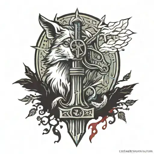 rabe wald wolf thors hammer  tattoo design idea