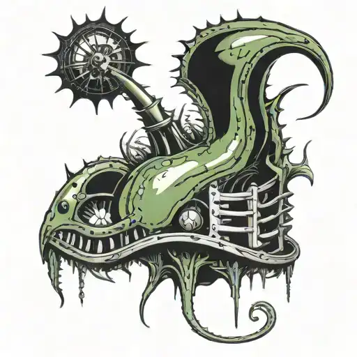 Venus Fly trap with the death trap device from the "Venus Fly Trap" in the movie Saw 3 as the jaws. tattoo design idea