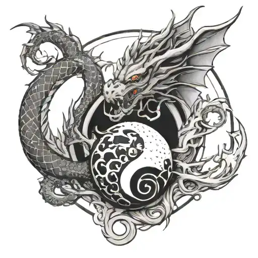 black and white dragon coming out of a yin yang egg  tattoo design idea